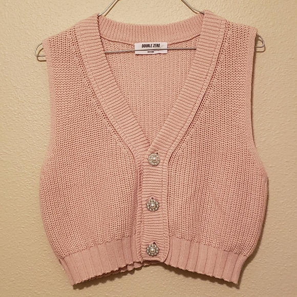 Double Zero - Pink Button Front Cardigan Sweater Vest - Picture 2 of 5